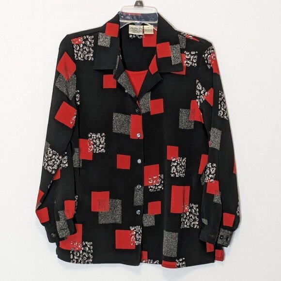 Women's ALLISON DALEY, Black/Red, Long Sleeved Button Blouse; Shell; Size PS - Picture 2 of 4